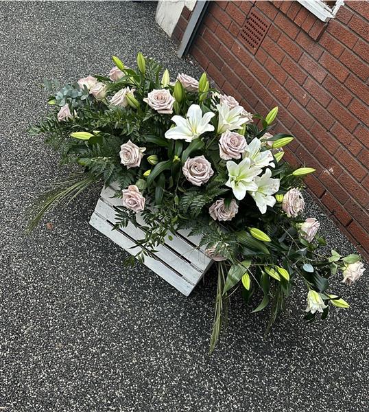 Rotherham Roses Quick sand roses and open Lily's 5ft - Funeral Flowers Rotherham